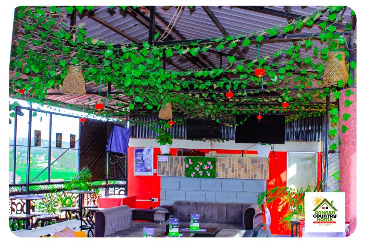 Covered bar and reception seating area